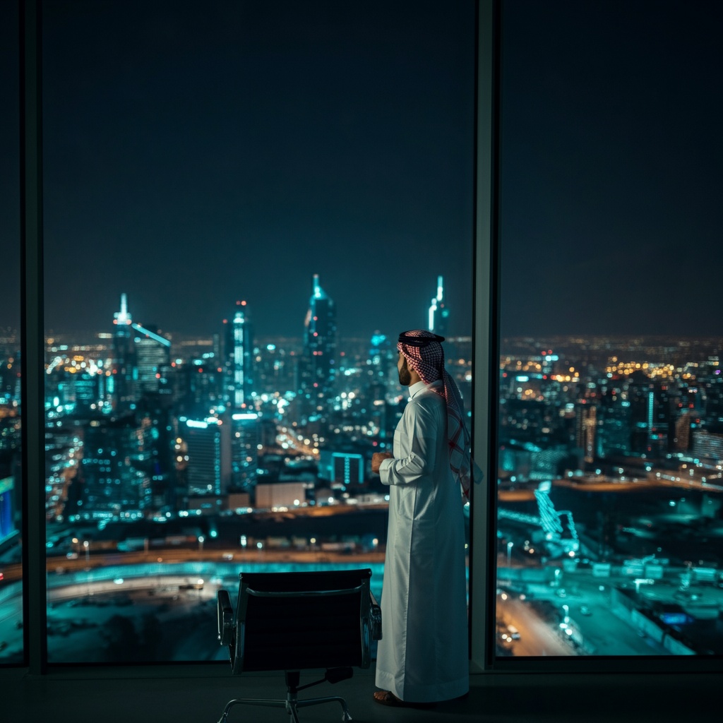 Young,Saudi,Business,Man,Standing,In,The,Office,Watching,The